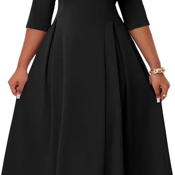 Womens Cocktail Dress 3/4 Sleeve Elegant Church Dresses for Women Midi Work  Crew